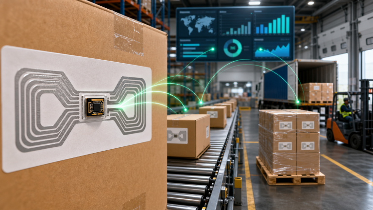 UHF chip inside RFID label on carton improving inventory and supply chain visibility